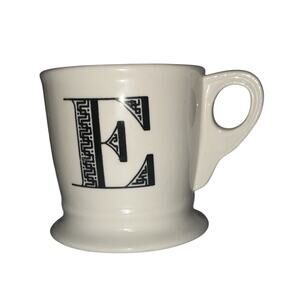 Anthropologie Monogram Alphabet Initial Coffee Mug White Black Letter E